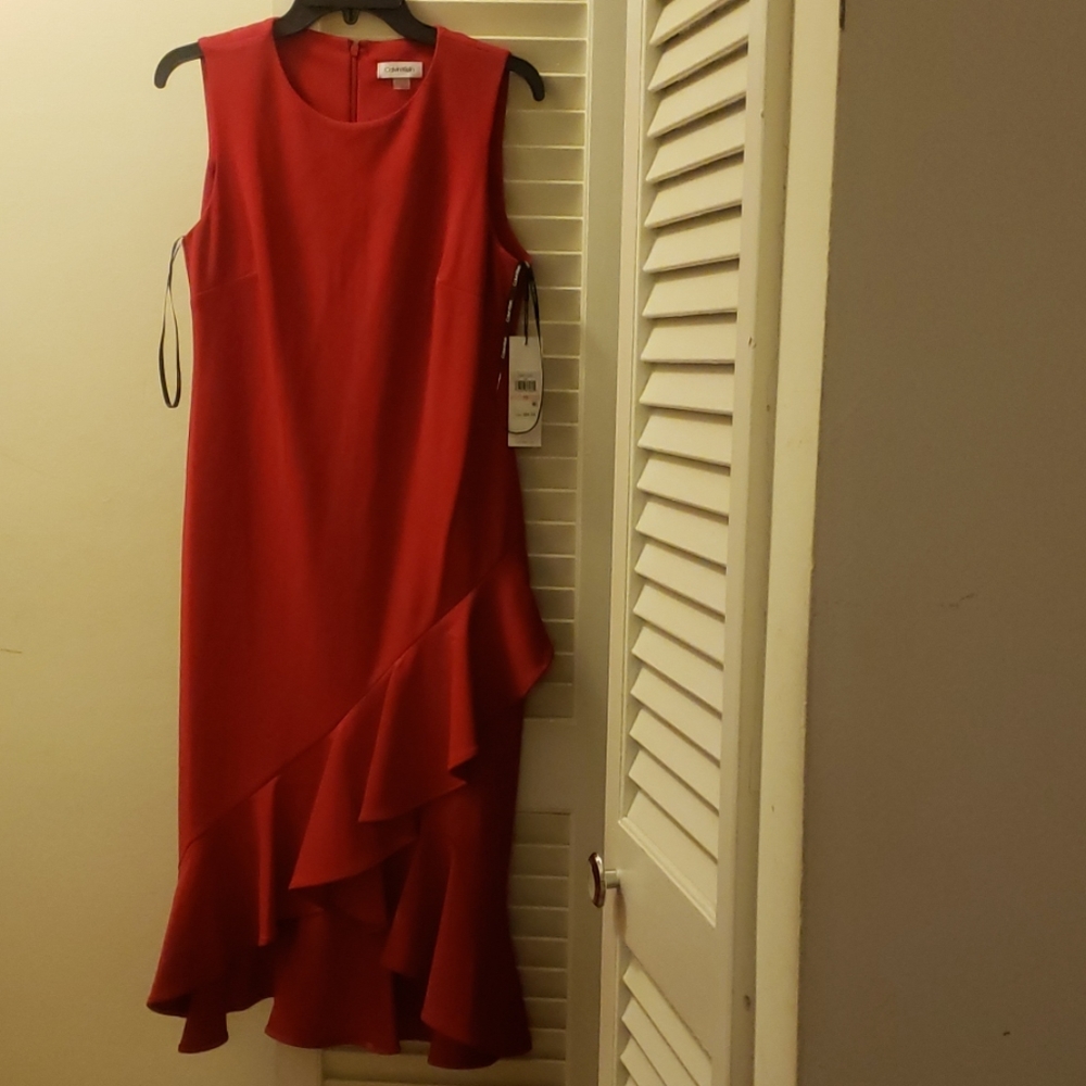 Red Sleeveless Calvin Klein Dress. Size 10. New
